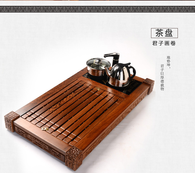 馨铭堂 六角壶汝窑茶具 鸡翅木茶盘带电热炉整套功夫茶具套装