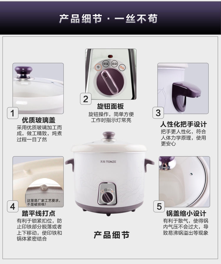 
                                        天际(TONZE)DDG-W320N电炖锅煲汤锅2L                