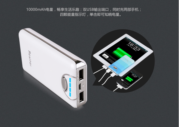 倍斯特 10000毫安 移动电源/充电宝 聚合物 双USB输出 0127卡布琪 白色