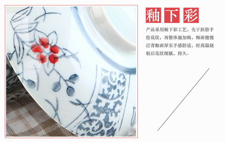 山田烧米饭碗 陶瓷碗带盖(4.5英寸)手绘釉下彩日式带盖面碗(2只装) 五瓣花