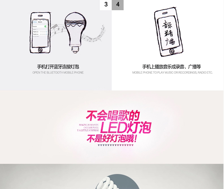 洲明翰源蓝牙3.0音乐球泡灯E27螺口节能LED灯泡光源5W超亮 蓝牙音乐球泡灯
