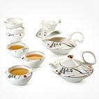 思喜900ml景德镇陶瓷提梁壶茶具 竹制茶托盘套装 黄金藤吉祥套组