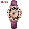 OLEVS Brand Luxury Women Watches Gold hollow out Красивый дизайн Кварцевые женские часы Red Leather Clock Wristwatch Luminous