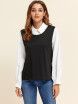 Blusa De Mujer Cuello Bajo Manga Larga Patchwork Color Block Top