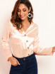 Camisa De Mujer Color Dulce Bolsillos Delanteros Cuello En V Estilo OL Top