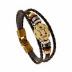 Fashionable Bronze Alloy Buckles Zodiac Signs Bracelet Punk Leather Bracelet Wooden Bead & Black Hematite Lover Charm Jewelry
