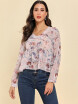 Blusa De Mujer De Manga Larga Con Estampado Floral Y Cuello De Pico