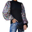 Autumn Winter New Loose Half-high Collar Sequins Warm Women Blouse Mosaic Lantern Sleeves Long-sleeved Tops