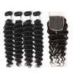 Allove Brazilian Human Hair Weave Remy Hair Deep Wave 4pcs Bundles with Lace Closure Virgin Cheap Hair Extensions