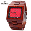 Bewell Zs - W016a Male Quartz Watch Rectangle Dial Wooden Band Hollow-out Pointer Wristwatch