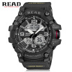 Read R90001 Male Watch Dual Movement Luminous Resin Strap Sports Wristwatch