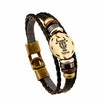 Fashionable Bronze Alloy Buckles Zodiac Signs Bracelet Punk Leather Bracelet Wooden Bead & Black Hematite Lover Charm Jewelry