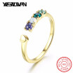 Fashion Austria Color Crystal Wedding Rings for Women 925 Sterling Silver Blue Zircon Gold Opening Adjustable Rings Fine Jewelry