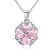 Pink Cubic Zirconia Heart Pendant Necklaces For Women Fashion Weddings Bride Party Jewelry Anniversary Gift WE186