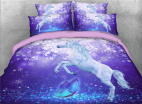 Purple Unicorn Printed Cotton 3D 4-Piece Bedding Sets