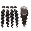 Allove 9A Remy Hair Brazilian Human Hair Weave Loose Deep 4pcs Bundles with Lace Closure Virgin Cheap Hair Extensions