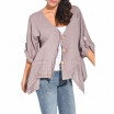 Color Sólido Suelta Cardigan Manga Larga Tres Botones Casual Camisa Salvaje Camisa Mujer