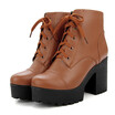 IDIFU Womens Casual Lace up Round Toe Block High Heel Platform Ankle Booties