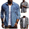 2018 Men Washed Demin Shirts Long Sleeves Slim Fit Jean Shirts For Men Cowboy Tees Tops Classic Casual Hombre Outerwear