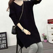 Womens autumn&winter new Korean version of simple pure color double V neck long loose knitted sweater pullovers