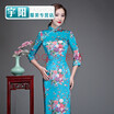 Silk sleeves long cheongsam slim performance catwalk welcome ceremonial cheongsam dress large size retro