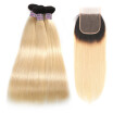 Brazilian Hair Straight Ombre Hair T1b613 Blonde Hair Bundles 3pcs Deal with Lace Closure