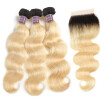 Brazilian Hair Body Wave Ombre Hair Extensions 3pcs with Lace Clousre T1b613 Blonde Hair Bundles with Closure