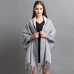 Womens autumnwinter 2018 new dress double cape shawl loose mid-length cardigan jacket womens sweater