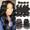 Kason Peruvian Body Wave 4 Bundles Human Hair With Closure Middle Part 100 No Chemical Unprocessed Human Virgin Peruvian Hair Can