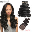 HCDIVA Malaysian Body Wave Hair 4 Bundles With Lace Closure Malaysian Virgin Hair With Closure Unprocessed Human Hair With Closure