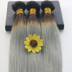 Straight Ombre Hair 1B Fading to Silver Brazilian Virgin Hair 100G Per Package 3PcsLot Bundles Hair Wefts Extensions