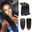 ALot Silky Straight Malaysian Virgin Hair 3 Bundles With Closure Straight Hair Human Hair Unprocessed Virgin Human Hair Weave