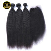 Kinky Straight Hair Bundles With Closure Brazilian Virgin Hair Lace Closure With 3 Bundles Human Hair Grade 8A Free Shipping