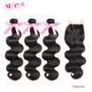 ALot Hair 3 Bundles Peruvian Body Wave With Lace Closure Three Middle Free Part 100 Human Hair Weave 3 Bundles with Closure