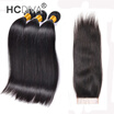Cheap Free shipping indian virgin hair straight lace closure with 3 bundle hair weft indian virgin hair straight HDIVA