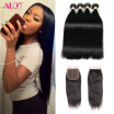 4 Bundle Straight Hair with Lace Closure With Baby Hair Natural black Soft&Full Good Quality Alot Human Brazilian Virgin Hair