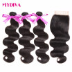 Mydiva Peruvian Body Wave Human Hair 3 Bundle With Closure Free Part Hair Weave Bundles With Lace Closure 4pcslot Non Remy