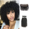 kiss hair virgin Indian temple human hair kinky cruly Indian hair extension 3 piece hair bundles with 413 lace frontal