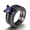 Vintage Two Band Black Rings Ring Sets Princess Cut Purple CZ Cubic Zirconia Engagement Jewelry for Women R687