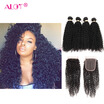 Alot Hair Kinky Curly with Closure Indian Kinky Curly 4 Bundles with closure Deep Curly virgin human hair