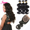 100 Unprocessed Brazilian Body Wave Human Hair Weft with Top Quality Lace Closure Brazilian Body Wave Natural Black