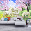 Custom 3D Mural Wallpaper Unicorn Dream Cherry Blossom TV Background Wall Pictures For Kids Room Bedroom Living Room Wallpaper