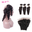 Alot Indian Virgin Hair Frontal Closure Loose Wave Human Hair 360 Lace With 3 Bundles Loose Wave Hair 360 Lace Frontal