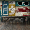 Custom 3d mural Bar lounge restaurant cafe background retro 3D American graffiti mural wallpaper