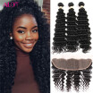 Alot Hair 3 Bundles Brazilian Deep Wave Wave Hair Con Cierre De Encaje 13  4 Parte Libre De Cabello Humano Bundles Con Cierre Frontal