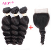 Alot Human Hair 31 Indian Remy Hair Loose Wave with Closure Loose Wave Natural Color Lace Closure