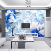 Custom Photo Wall Paper Modern Fashion 3D Circles Blue Floral TV Background Mural Non-woven Fabric Wallpaper For Bedroom Walls