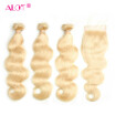 Alot Hair Peruvian Body Wave Virgin Hair Weft 613 Blonde Hair 3 Pcs Human Hair with Lace Closure Free Part