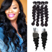 Amazing Star Loose Wave with Closure Peruvian Loose Wave Hair Bundles with Closure 100 Human Hair with Closure Free Part