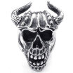 Hpolw Mens silver&black Stainless Steel casting Elegant personality Skull Ox horn deft design Ring